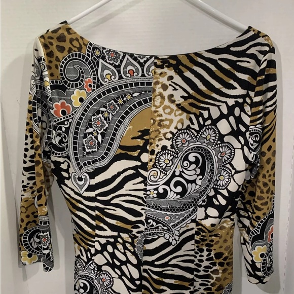 Muse For Boston Proper Dress Sz 12 Leopard Geometric Mix Print Faux Wrap 3/4 Sl - Picture 11 of 12